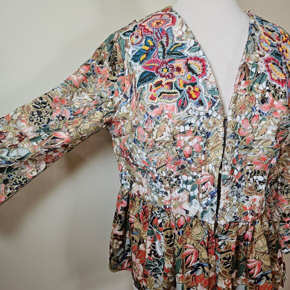 Soft Surroundings Ariege Blazer Jacket Floral Lace Embroidered Beaded Peplum M - Picture 4 of 8